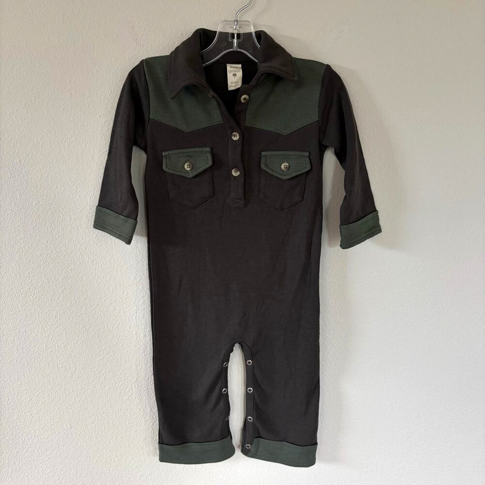 Kate Quinn Gray Green Bamboo Collar Romper Boy (12-18m)